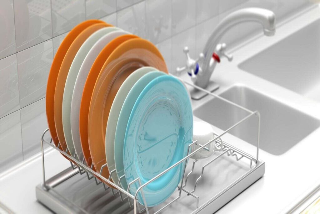 dish rack in the sink